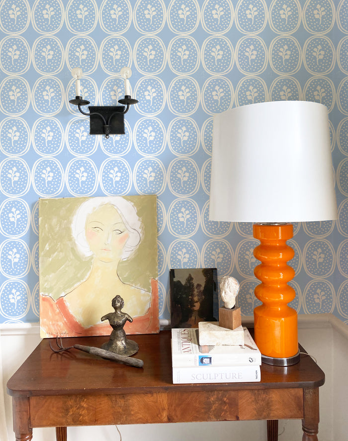 Ciao Cilantro Wallpaper- Soft Blue/White