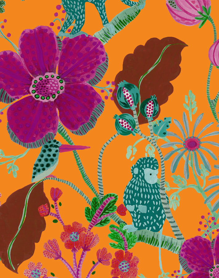 Monkey Garden Wallpaper - Apricot