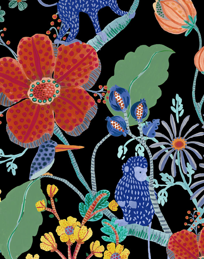 Monkey Garden Fabric - Black