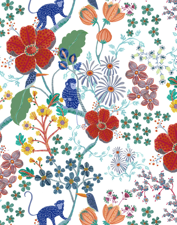 Monkey Garden Wallpaper - White