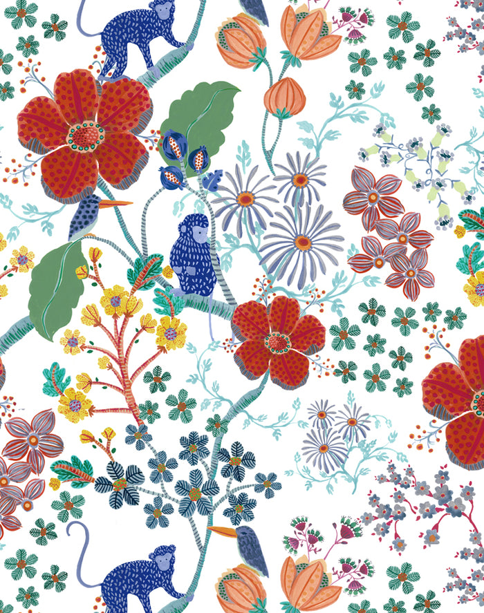 Monkey Garden Wallpaper - White