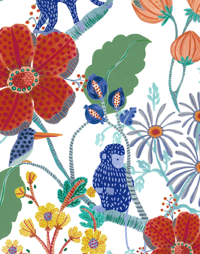 Monkey Garden Wallpaper - White