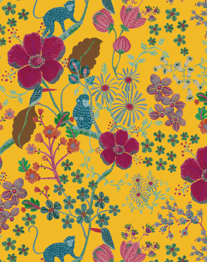 Monkey Garden Wallpaper - Yellow