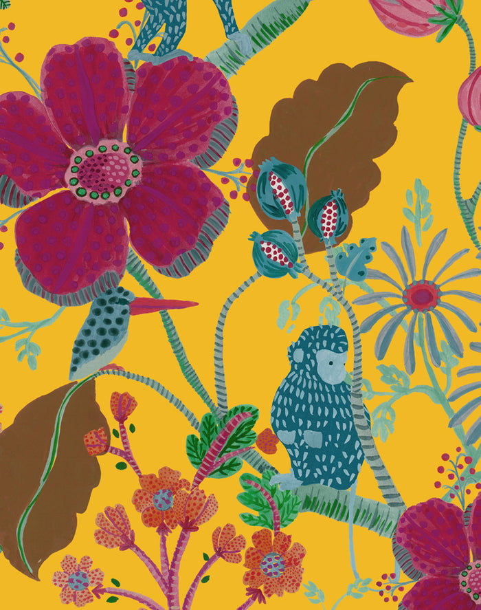 Monkey Garden Wallpaper - Yellow