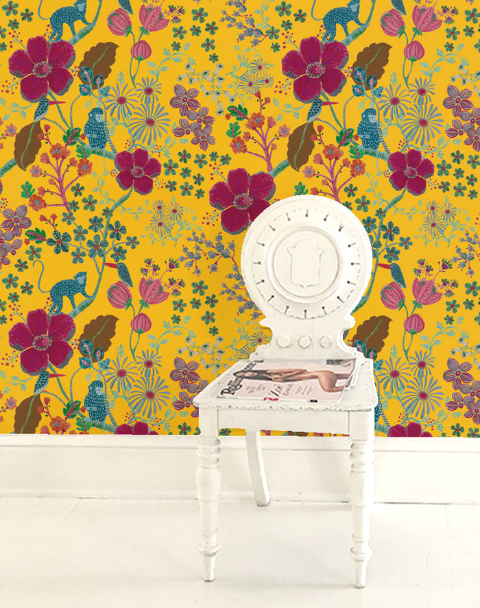 Monkey Garden Wallpaper - Yellow