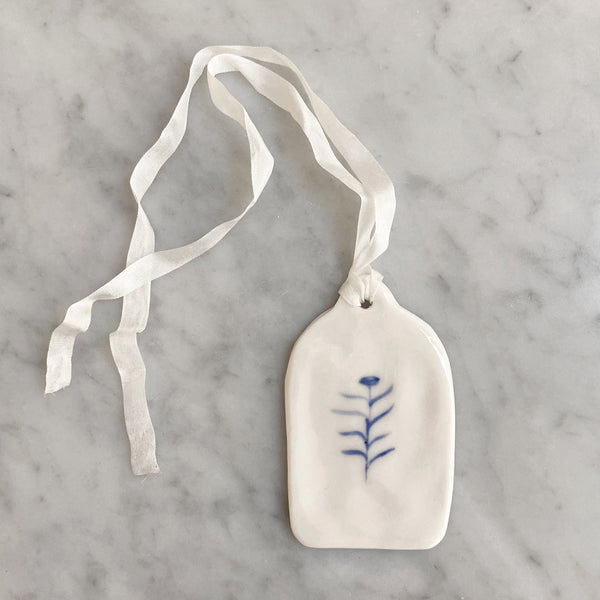 Porcelain Gift Tag Ornaments - Blue Motifs