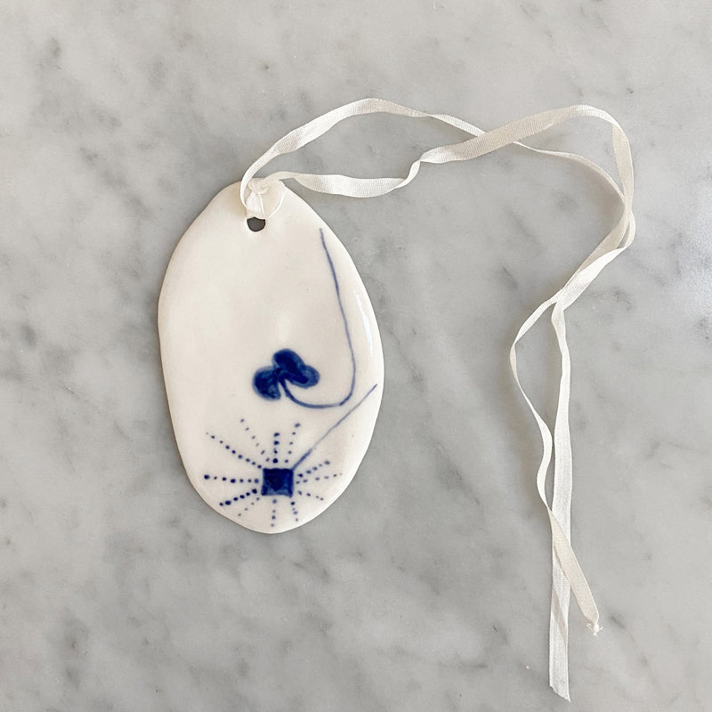 Porcelain Gift Tag Ornaments - Blue Motifs