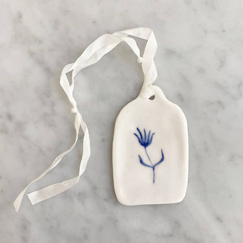 Porcelain Gift Tag Ornaments - Blue Motifs