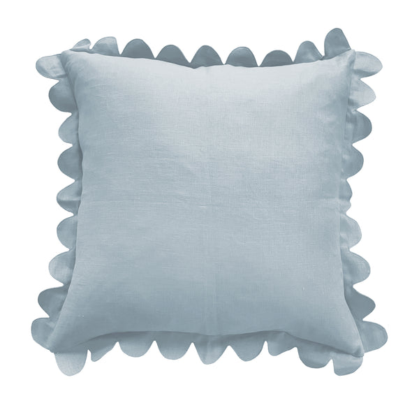 light blue linen scalloped pillow case 